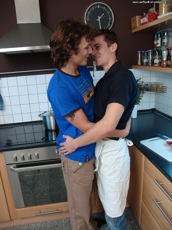 16P Two young gay college boys having sex in the kitchen