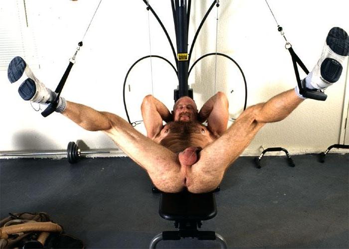 20P Naked hairy gay flashing and playing with his pierced cock