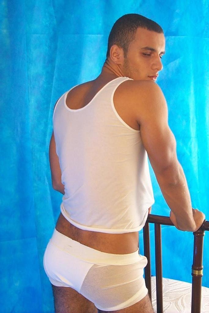 20P Hairy gay teen hunk in white underware showing his big cock
