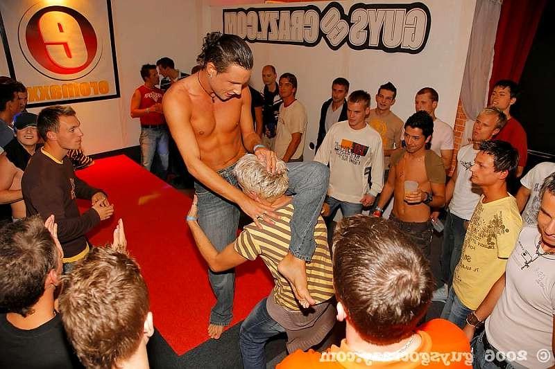 20P Teen gays all try to get a piece of strippers cock