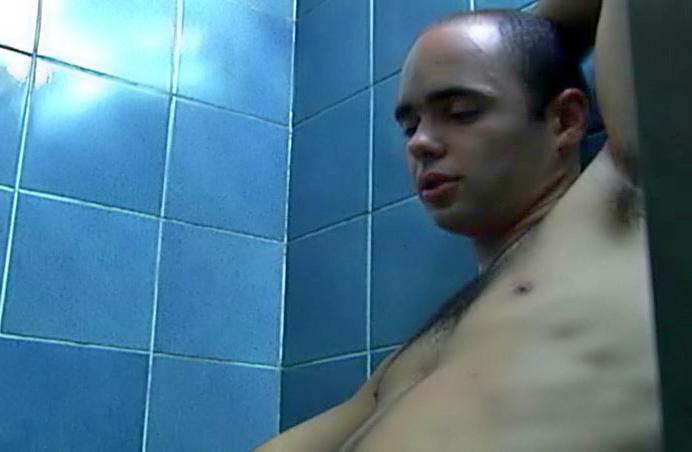 14P Blond tranny kneels to give a hot blowjob in the shower 