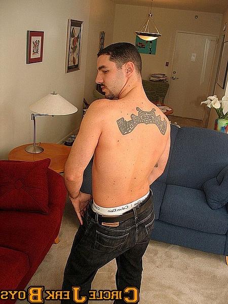 14P Hunk with a tat on his back in his bike shorts