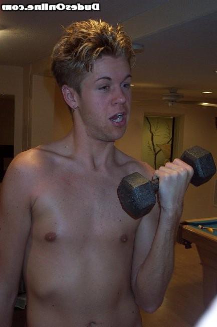 15P cute gay stud working out and showering