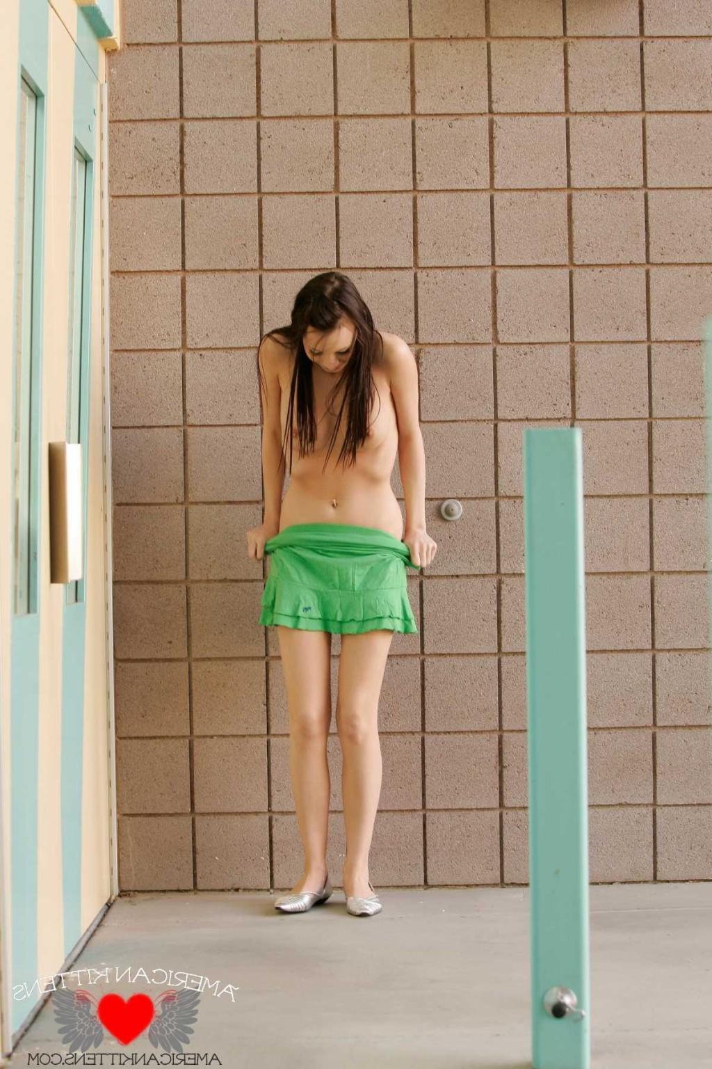 18P Kayden Love green dress outside