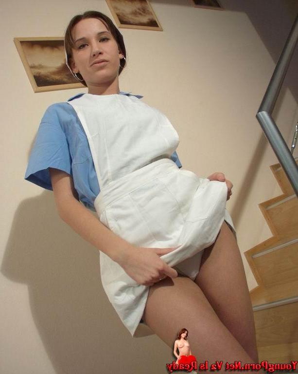 15P Cute maid stripping on the stairs