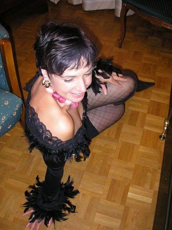 15P French housewife Nathalie in black lingerie and stockings