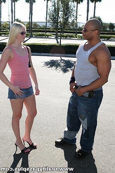 16P spreads her shaved snatch for a black reality dick pounding
