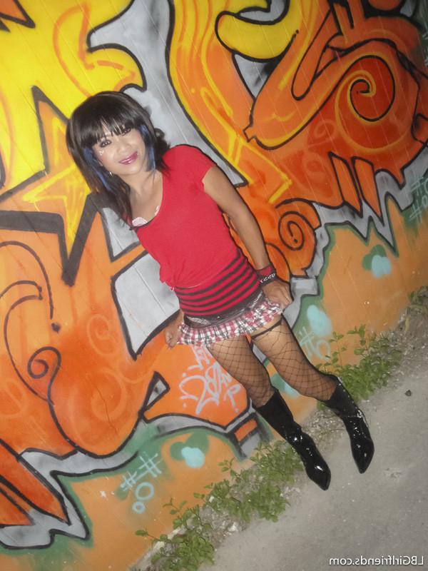 15P Hot Emo Ladyboy Girlfriend exposing her tight shemale body