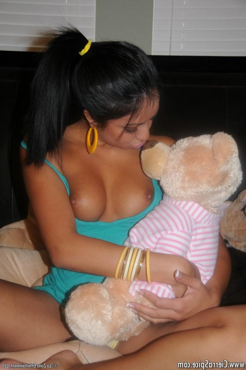 16P American Latina teen girl loves her teddy bear