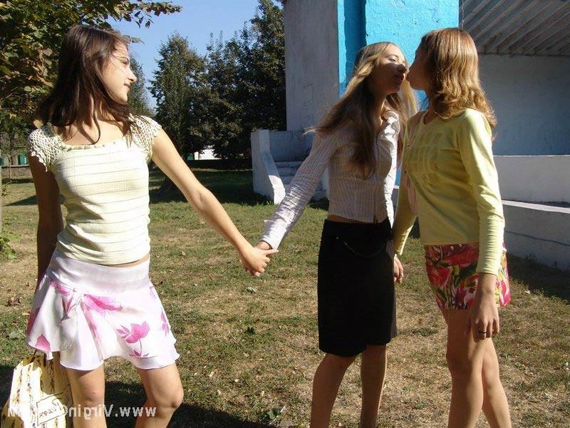 15P Three very petite teen cuties getting frisky outdoors