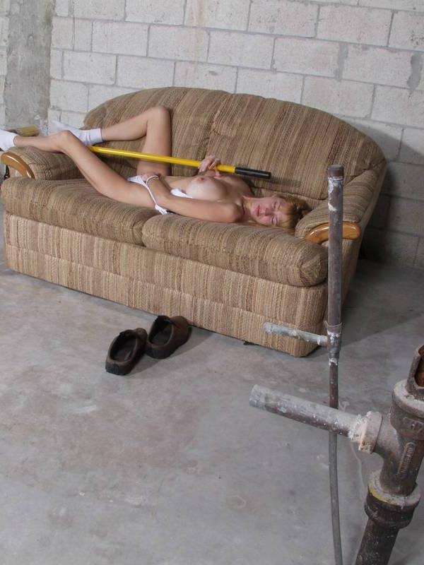 16P Busty mature maid using a big toy in her pussy