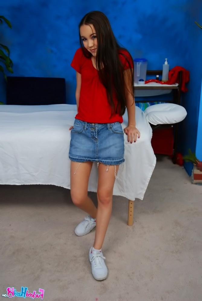 16P Brunette tiny teenie cutie sucks and fucks a massive cock