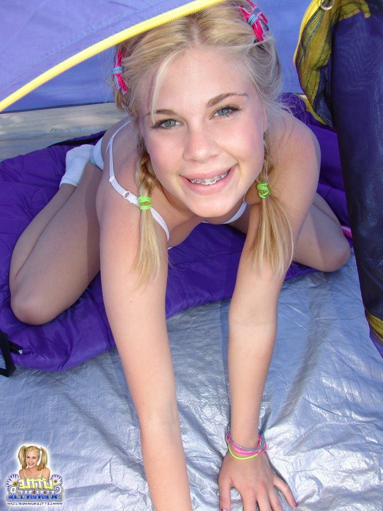 15P Tiny titted eighteen year old drops panties to toy pussy in tent