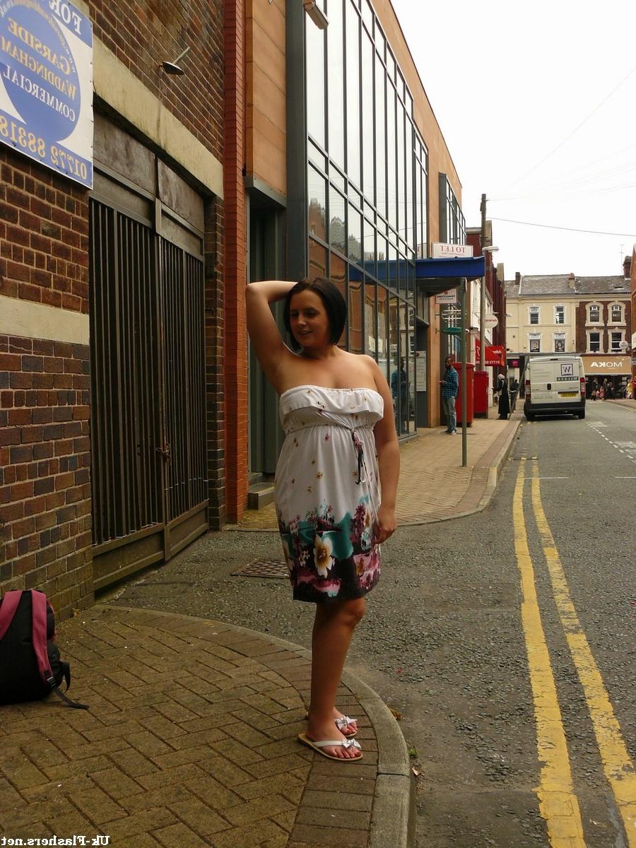 16P Sarah Janes amateur flashing and public exhibitionism showing big tits and open 