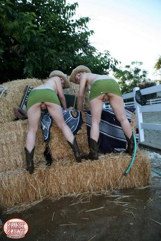 15P Twin tiny titted teens soak each others panties with garden hose
