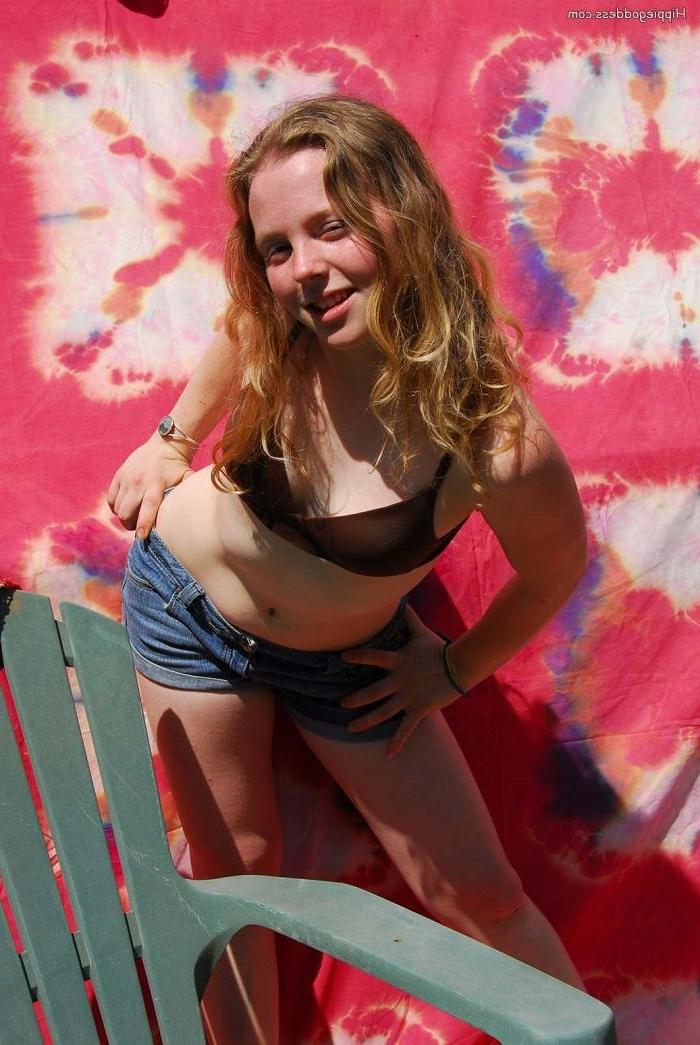 16P Perky tit genuine redhead gets naked outdoors on a sunny day