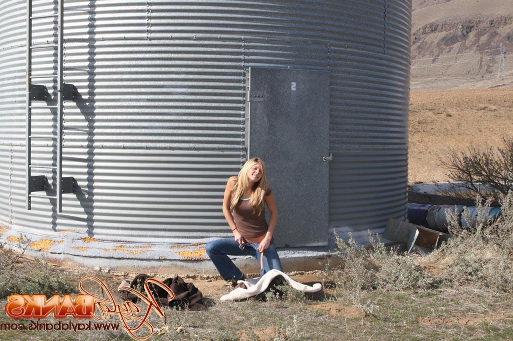 16P Blonde babe teen flashes her perky tits outdoors