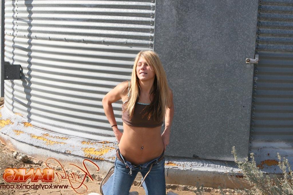 16P Blonde babe teen flashes her perky tits outdoors