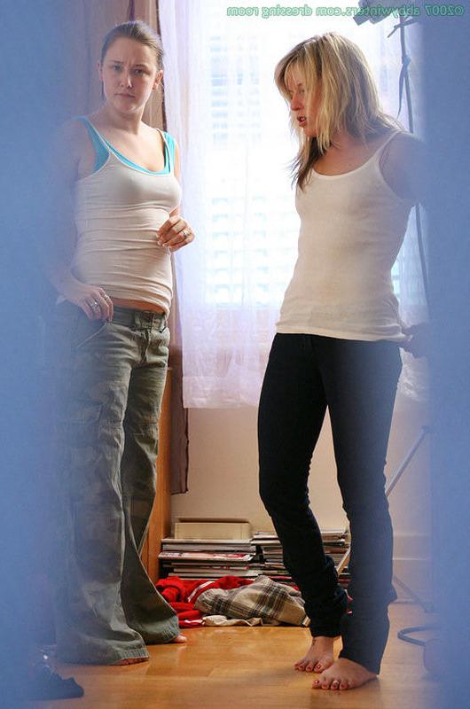 16P Two nude neighbor gals caught dressing in panties and bras