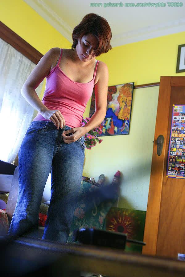 16P Pointy tits naked neighbor caught on dressing room voyeur spycam