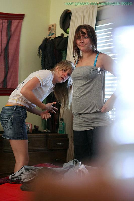 16P Two chicks caught naked dressing in their panties