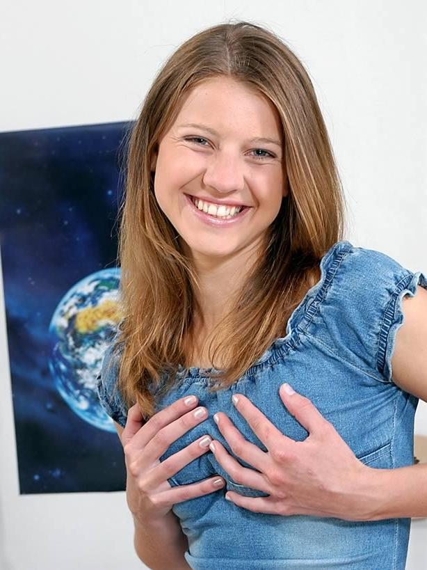 17P Cute petite blonde teen nymph shows her pink hole in class
