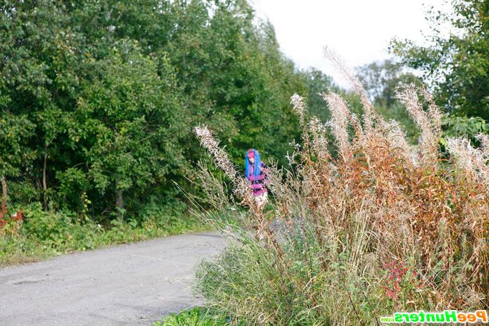 16P Naughty teen with a pink and blue hair caught peeing