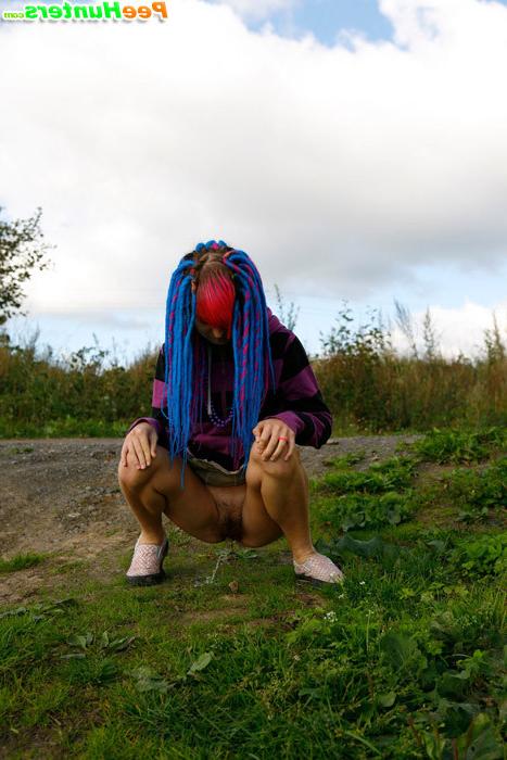 16P Naughty teen with a pink and blue hair caught peeing
