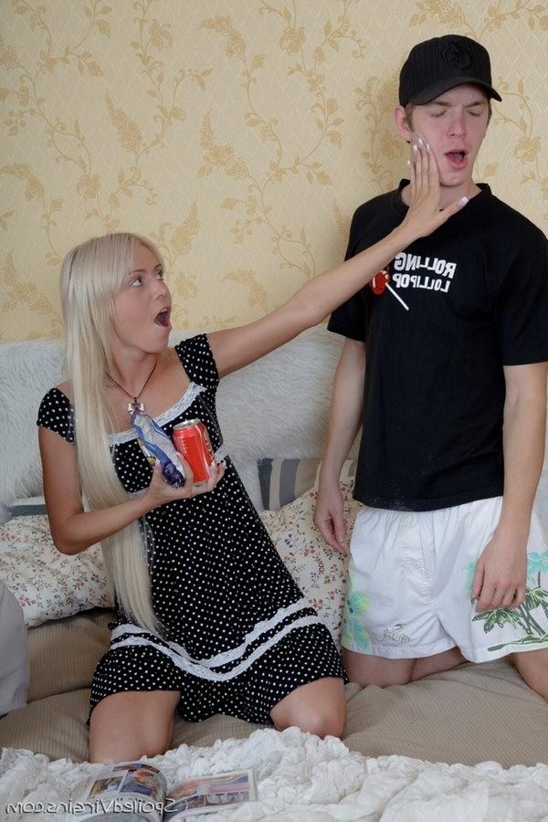 16P Petite blonde russian teen banged by two guys