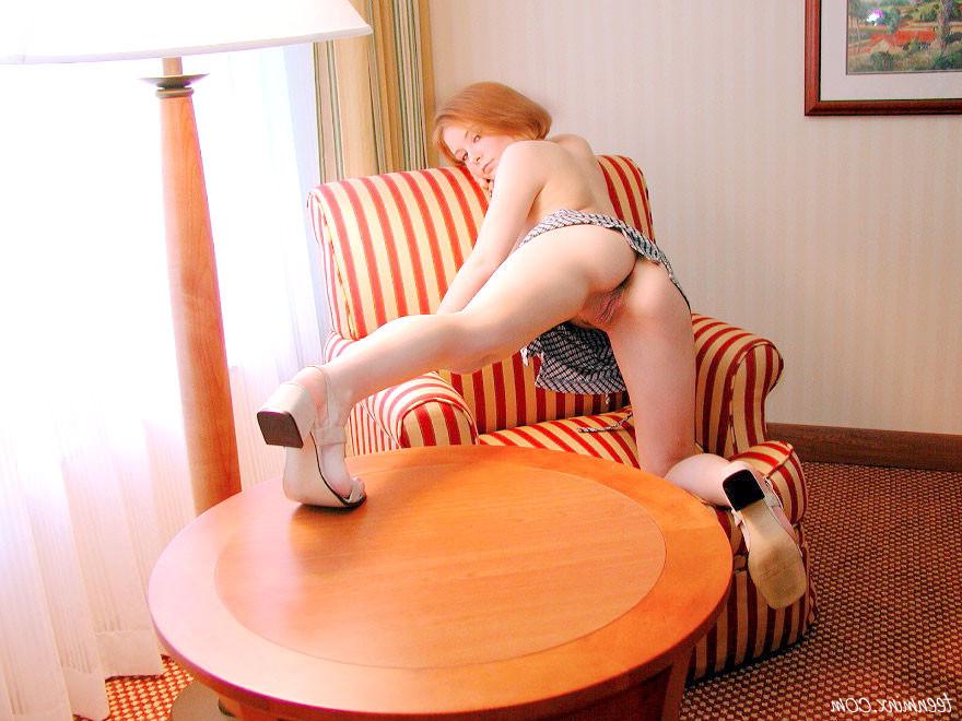 17P Petite redhead teen shows pink goodies under her plaid skirt