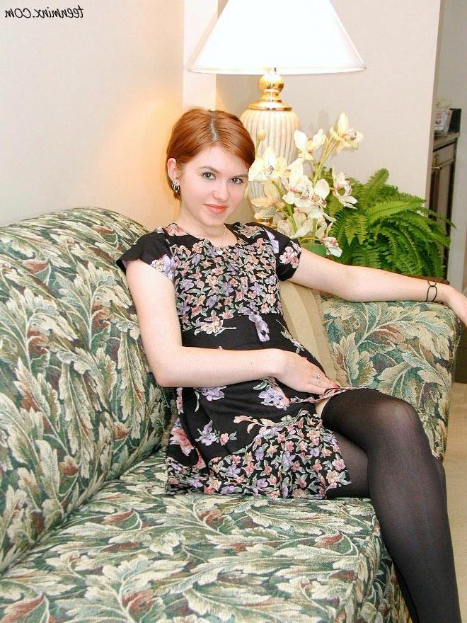 17P Petite redhead teen in stockings spreads her tight little ass