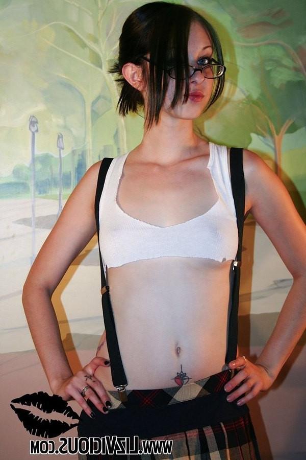16P Petite Liz Bares Mini Tits and Fingers Shaved Pussy Upskirts