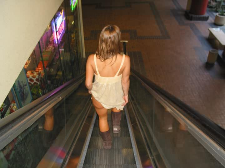 16P Cute Brunette Upskirt  Ass Flasher Gets Naked in Glass Elevator