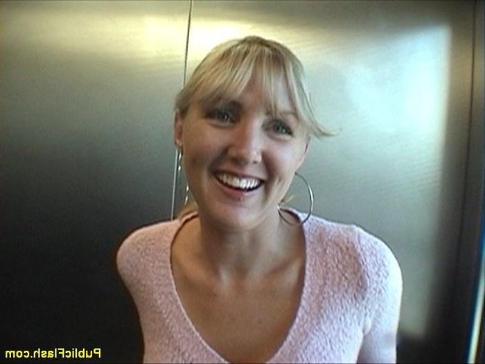 16P Busty Blonde Flashes Big Tits n Pussy on Elevator