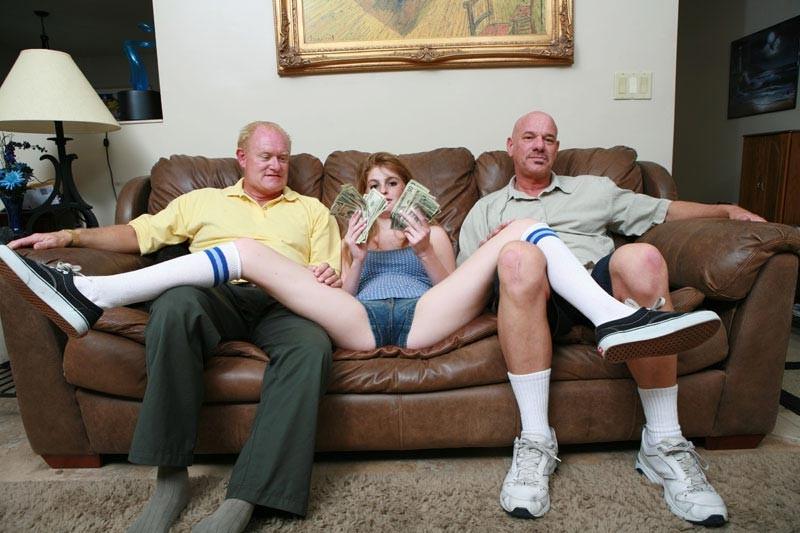 15P Perky tits redhead teen threesome hardcore sex w/ old guys