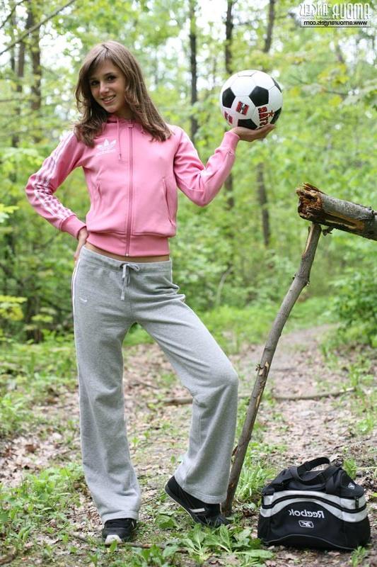16P Skinny teenage soccer babe outdoors in the woods