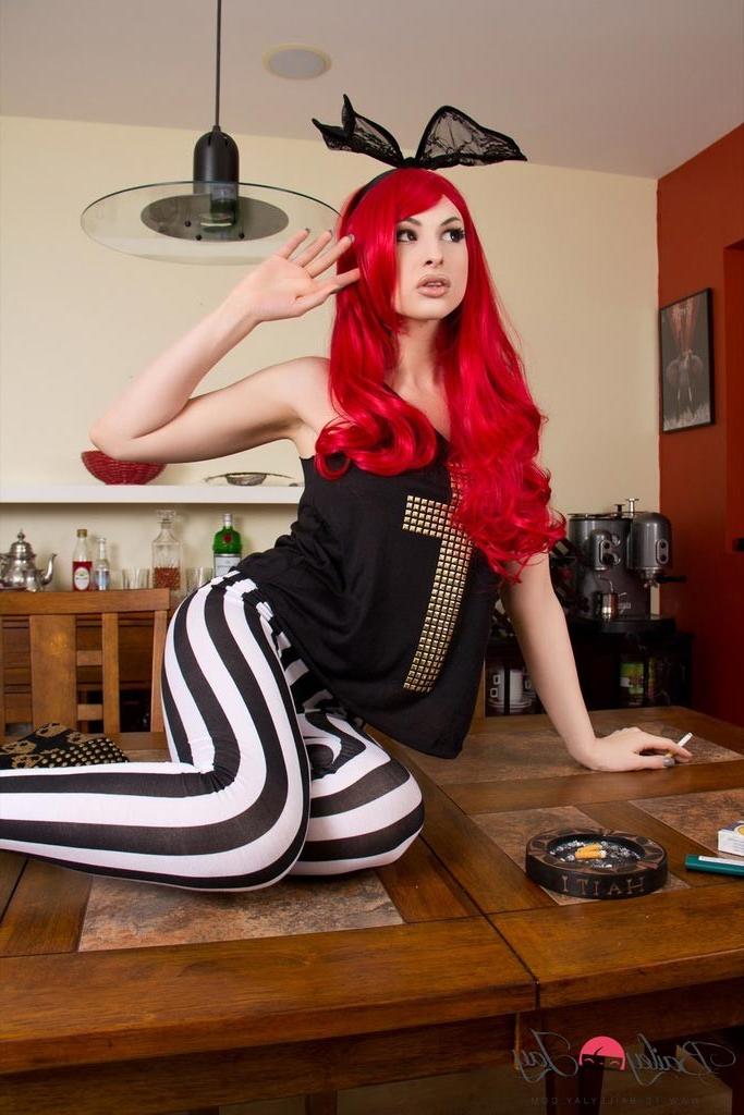 12P Redhead TS Bailey Jay smoking and stripping