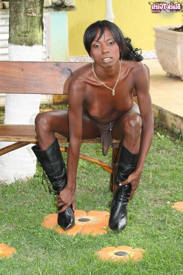 15P Very Well Hung Ebony Shemale Gets Her Cock Rock Hard