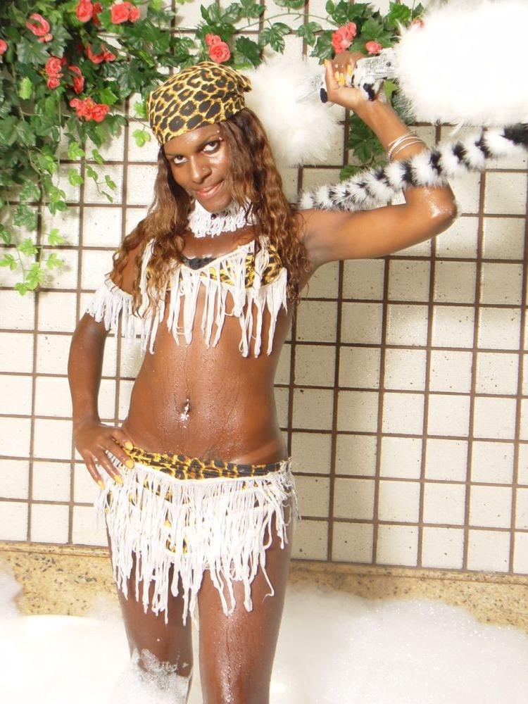 17P Ebony Shemale Takes Off Panties To Show Cock