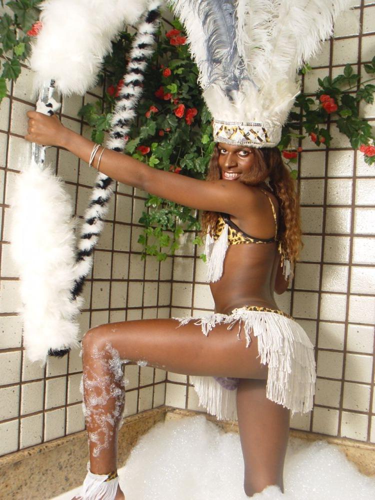 17P Ebony Shemale Takes Off Panties To Show Cock