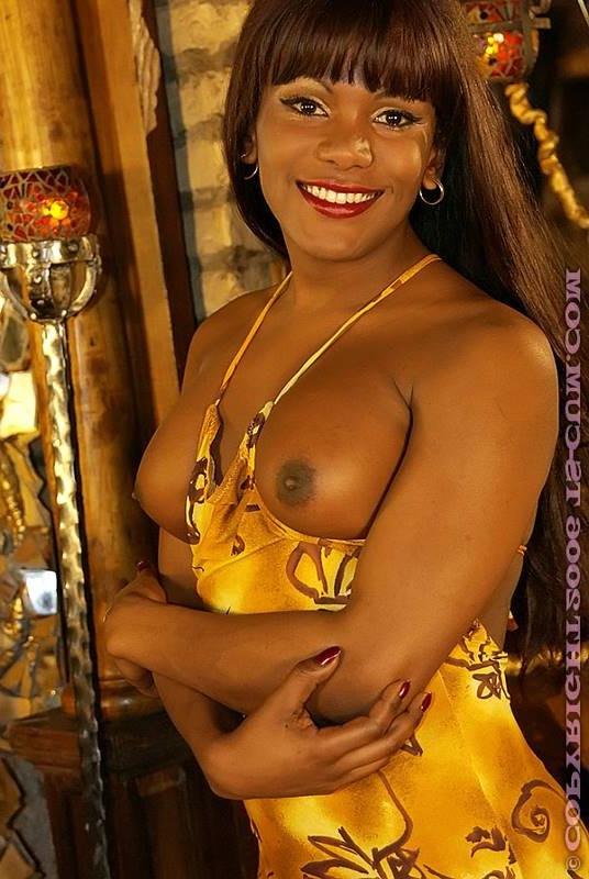 20P Hot ebony shemale goddess gets jizzed by two guys