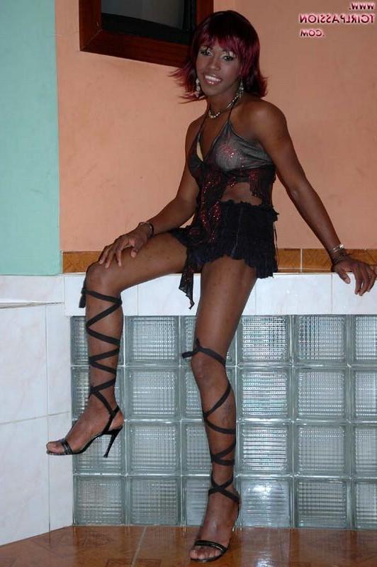 15P Gorgeous ebony shemale showing off her big cock