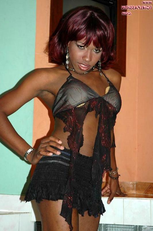 15P Gorgeous ebony shemale showing off her big cock