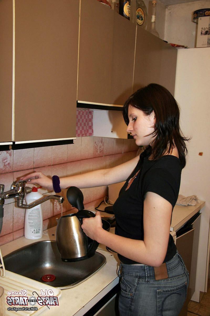 14P Teenie girl pleasing a stiffy senior penis with her snatch