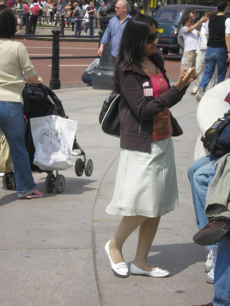 12P Street Pantyhose - Demure Paki Wife in White Pantyhose