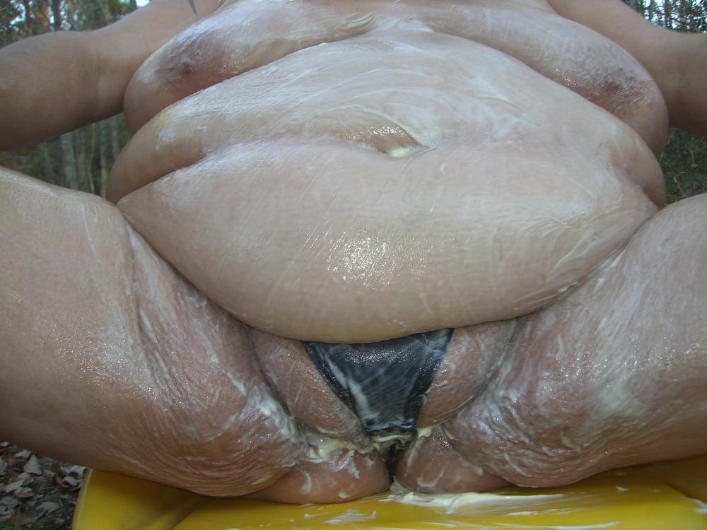 25P FAT BBW Wife Mayonnaise Pussy &amp; Ass Outside FAT PIG Oinker