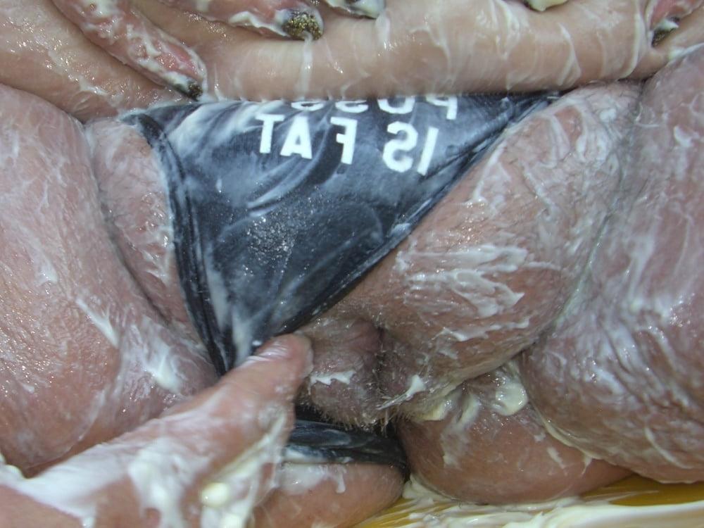 25P FAT BBW Wife Mayonnaise Pussy &amp; Ass Outside FAT PIG Oinker