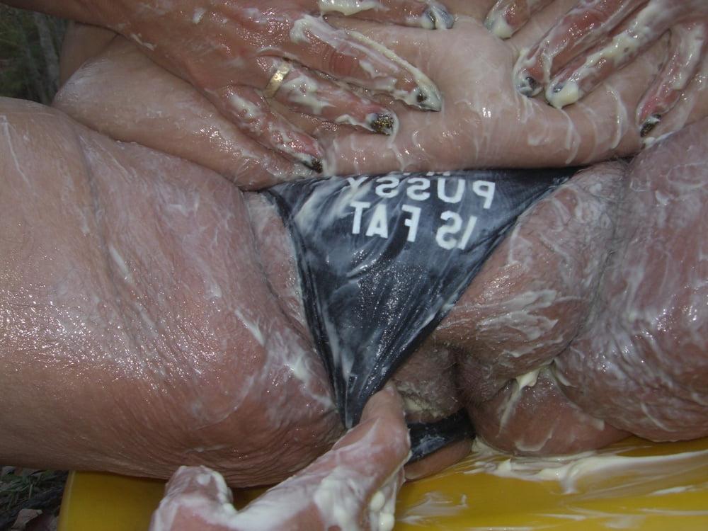 25P FAT BBW Wife Mayonnaise Pussy &amp; Ass Outside FAT PIG Oinker