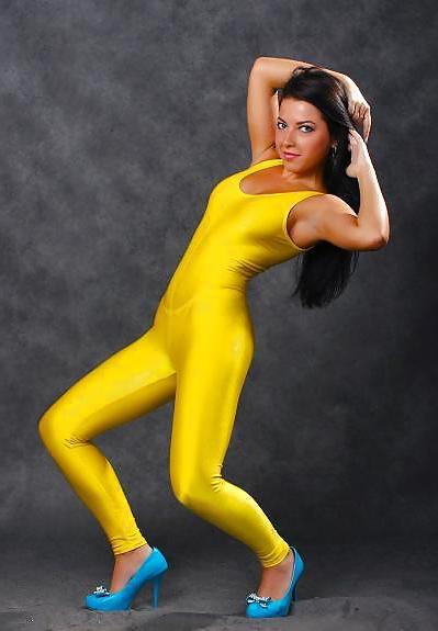 25P Yellow lycra catsuit