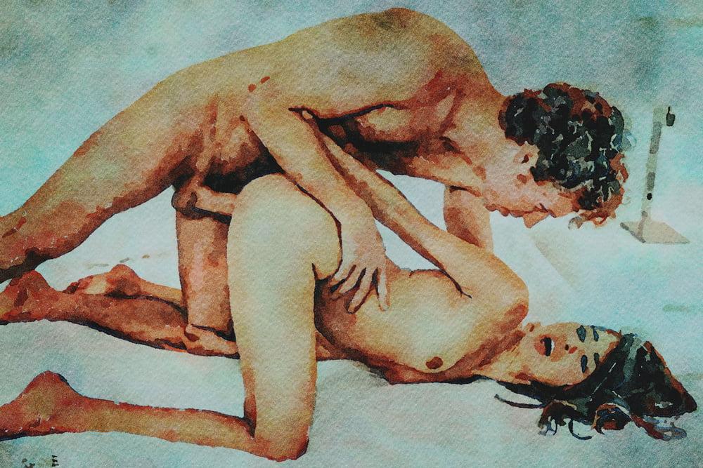 25P Erotic Digital Watercolor 61 - Riley Reid Lovemaking